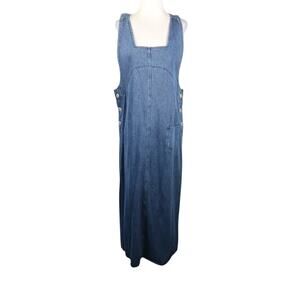 Vintage 90s Studio Ease Blue Denim Jean Jumper Maxi Dress 10